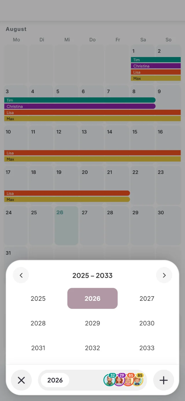 Blatt Jahr wählen mit den Jahren 2025 bis 2033